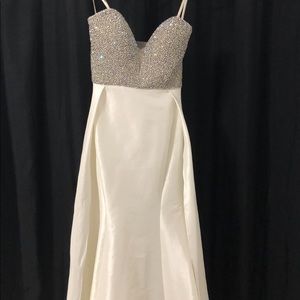 Jovani sweetheart neck white crystal dress